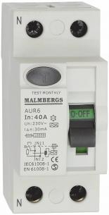 230v 30ma 40a pol 2 a-type msrel fejlstr rcd hpfi malmberg