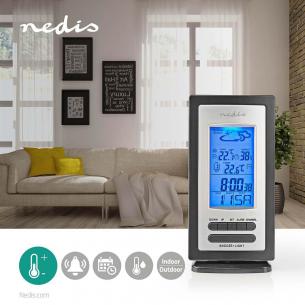 vejrstation | Indendørs & Udendørs | Vejrudsigt LCD Display | Tidsvisning | Indendørs | Inkluderet trådløs vejrsensor | Sort Sølv WEST201GY