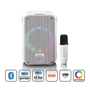 hvid disco-led-belysning og karaokemikrofon s dl tr batteri genopladeligt bluetooth med g karaokeanl lenco